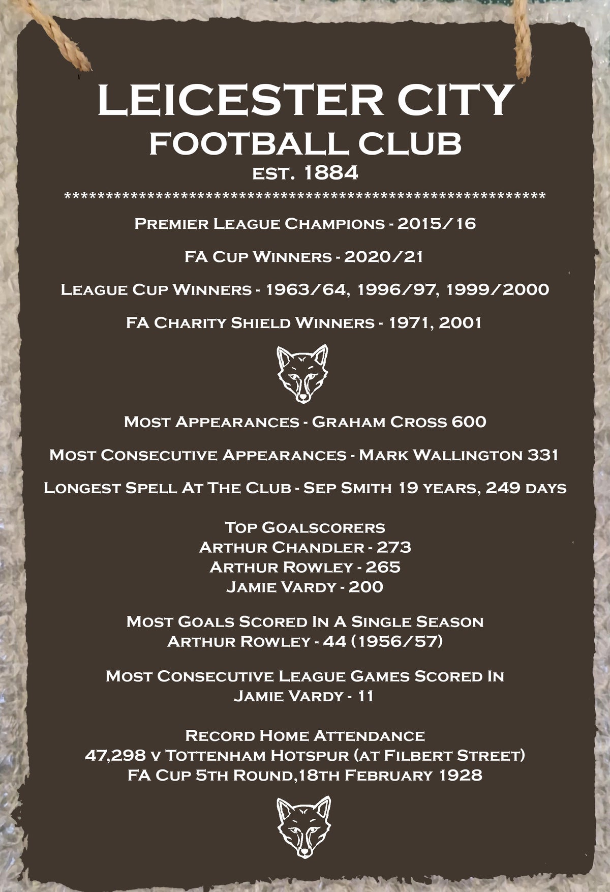 Leicester City Records slate plaque