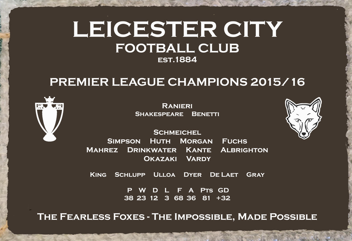 Leicester City Premier League Champions slate plaque