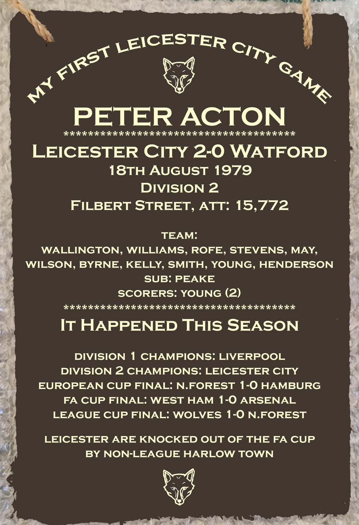 Leicester City My First Game slate plaque
